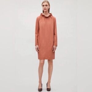 COS Womnes Rust Long Sleeve Ruffle Neck Dress Size US 6 Career Contemporary